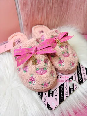 New Juicy Couture Blush Pink Strawberry Slippers thumbnail 2