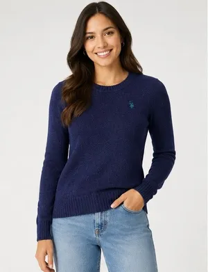 U.S. Polo Assn. Women’s Sweater Size M Navy Blue Crewneck Embroidered Logo thumbnail 1