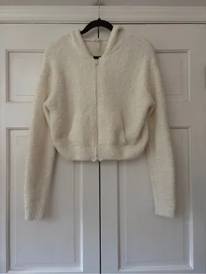 Skims Cozy Knit Zip-Up Hoodie Jacket Bone Cream Size Small / Medium Fuzzy Boucle thumbnail 5