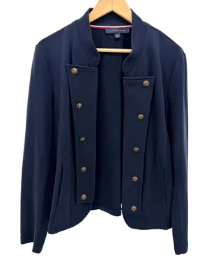 Tommy Hilfiger Navy Blue Military Knit Blazer Gold Crest Button Jacket Womens XL thumbnail 1