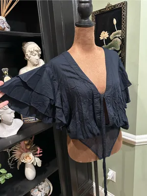 Free People Intimately “Call Me Later” Black Flutter‑Sleeve Bodysuit – Size Smal thumbnail 2