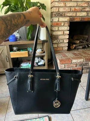 Michael Kors Black Saffiano Tote with Gold-Tone MK Charm thumbnail 13