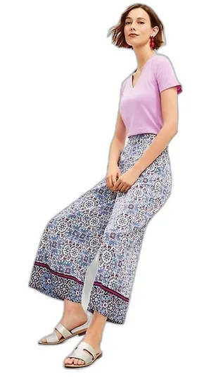 Loft Fluid Wide Leg Crop Pants in Medallion Linen Blend‎ ladies size medium thumbnail 1