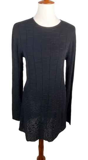 Raey Black Organic Cotton Textured Pointelle Crochet Knit Sweater‎ Dress Italy thumbnail 1