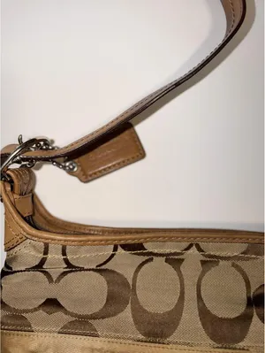 Coach Canvas Leather Tan Signature Shoulder Bag Handbag Purse medium thumbnail 3