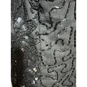 Vintage 90s Papell Boutique Black silk floral beaded sequin gown black tie Sz 14 thumbnail 7