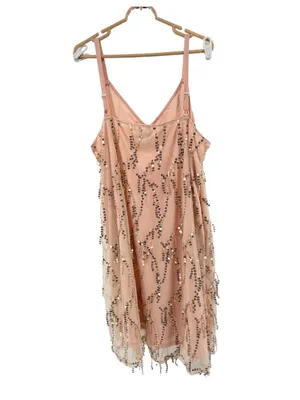 BloomChic Peach pink slip Dress sequin fringe mesh 18-20 party holiday HOCO thumbnail 2