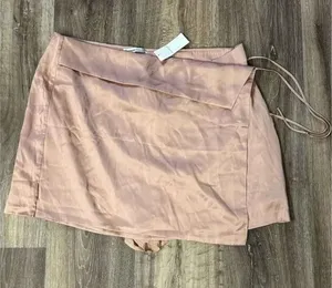 NEW Abercrombie and Fitch Satin Rose Gold Faux Wrap Skort Women’s XL thumbnail 1