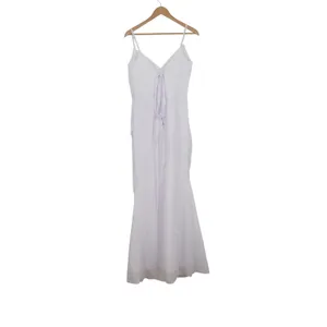 White Ruched V-Neck Lace Up Back Maxi Gown Formal Dress thumbnail 3