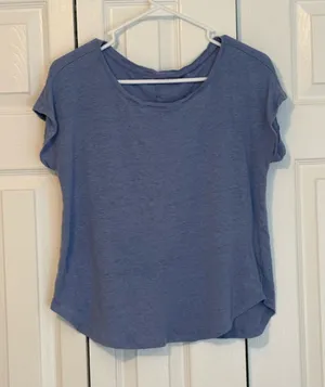 Ann Taylor Short Sleeve Scoop Neck Tee - Dusty Blue thumbnail 1