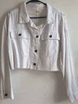 Mono B White Cropped Denim Jacket Size L thumbnail 1