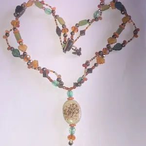 Glass Beaded Leaves AB Faceted Beads Multicolor Beaded Boho Fall Necklace thumbnail 2