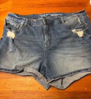 torrid Medium Blue Distressed Roll-Hem Denim Shorts thumbnail 1
