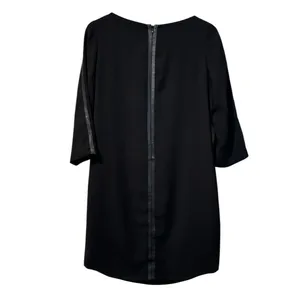 Vince Black Shift Dress Contrast Arms‎ Sz 4 Wedding Guest Formal Poly Leather thumbnail 2
