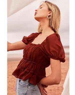 ASTR The Label Puff Sleeve Nutmeg Rust Puff Sleeve Blouse Top Size S thumbnail 1