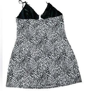 Body Form Y2K Plus Size White Black Zebra Leopard Print Lingerie Mini Slip Dress thumbnail 2