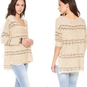 Free People Linus fuzzy striped sweater cotton wool blend in natural M thumbnail 9