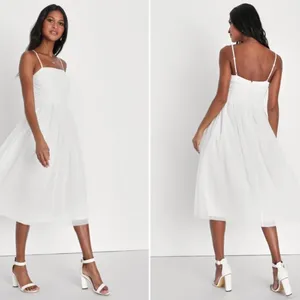 LULU's Bridal Shower Engagement Swiss Dot Romantic Flowy Midi Dress thumbnail 3