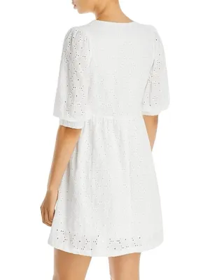 Fore Floral Eyelet Puff Sleeve Dress Size XS White NWT thumbnail 11