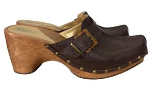 Vintage BCBG Y2k Platform Wooden Leather Clogs Size 8.5 thumbnail 1