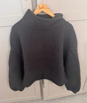 Old Navy Womens Sherpa Fleece Pullover‎ Mock Neck Drawstring Hem Charcoal Gray L thumbnail 1