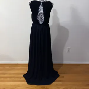 Alice + Olivia Sleeveless Silk Blend Lamb Leather Trim Maxi Black Dress Like New thumbnail 12