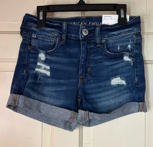 American Eagle Midi Cuffed Dark Blue Shorts Stretch Low Rise Women’s Size 0 NWT thumbnail 1