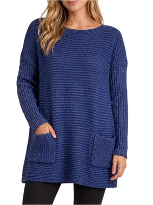 Royal blue metallic Ribbed Pocket pullover oversized knit Sweater size small thumbnail 1