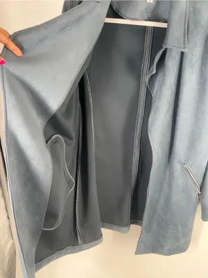 Magaschoni Dusty Blue Faux Suede Open Front Moto Jacket XL thumbnail 7