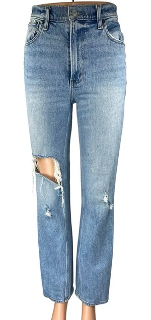 Abercrombie & Fitch 90s Straight Ultra High Rise Distressed Denim Jeans Pants 24 thumbnail 1
