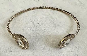 Gold tone rhinestone open bangle bracelet thumbnail 1