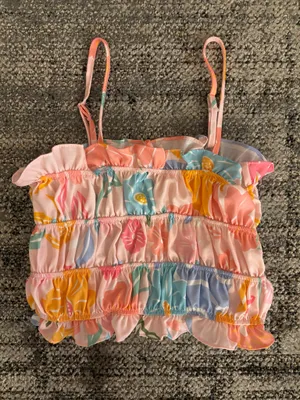 Colorful Floral Print Smocked Camisole Top Spaghetti Strap Size Small thumbnail 1
