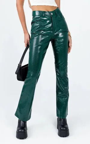 Princess Polly Green Leather Pants thumbnail 1