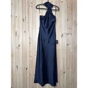 NWT Lulus Madalena Navy Satin Cowl Back Maxi Dress Holiday Banquet Gala Party S thumbnail 2