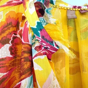 Pilcro Anthropologie Floral‎ Blouse Womens 1X Yellow Ruffle V-Neck thumbnail 7