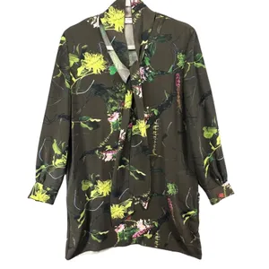 Babaton Tunic Mini Dress‎ S Green Floral Tie Neck Pockets Fairy Grunge Whimsy thumbnail 2