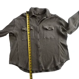 Aerie LumberJane Waffle Shirt Shacket Women’s XS Button Down Oversized Green thumbnail 7