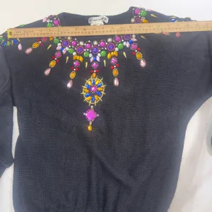 Vintage Beaded Jewel Black Sweater 80s 90s Glam Maximalist Statement Artsy Small thumbnail 8