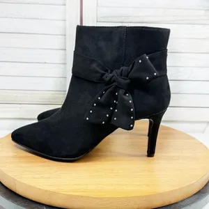 Torrid Studded Side Bow Ankle Boots Booties‎ Black Microfiber 9.5W thumbnail 3