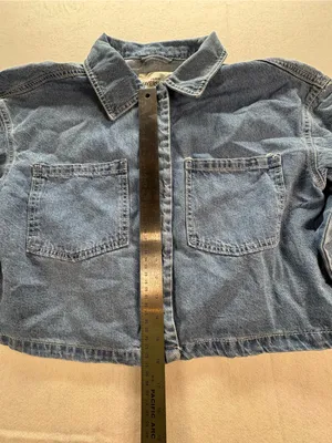Ultra Flirt Denim Overshirt Women’s Large Cropped Blue Snap Front Shirt Jacket thumbnail 10