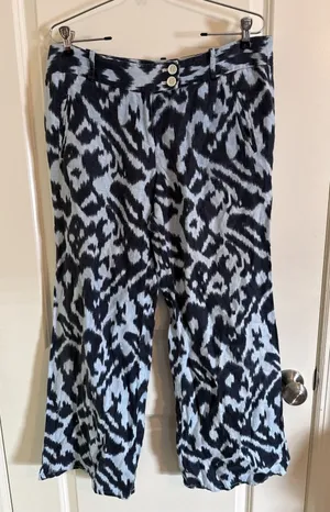 Ann Taylor Loft‎ Marisa Style Wide Leg Linen Pants Blue Sz 8 Resort Wear thumbnail 1