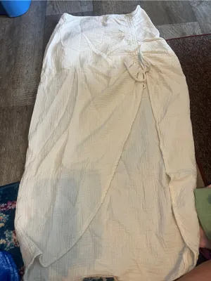 Free People Natural Cerine Ruched Midi Skirt Ivory Gauze Size 10 thumbnail 9
