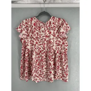 Vivilli Womens Blouse Floral Boho Tassel Tie Flutter Sleeve White Red Large thumbnail 3