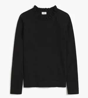 J.Crew Black Ruffleneck Long Sleeve Crewneck Pullover Sweater Size Small thumbnail 1
