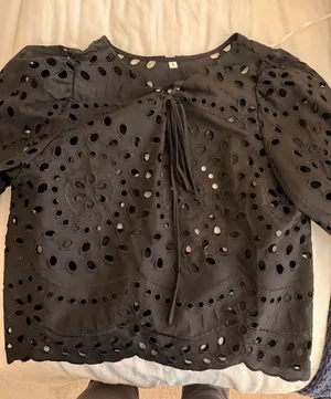 Black Eyelet Long Sleeve Blouse thumbnail 1
