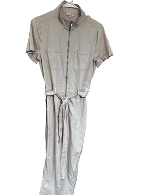 Skies Are Blue Short-Sleeve Beige Utility Jumpsuit thumbnail 5