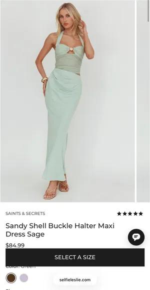 Selfie Leslie Sandy Shell Buckle Halter Maxi Dress - Sage thumbnail 3