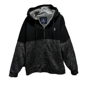 US Polo Assn. Black/Gray Zip Up Fleece Hood Jacket Size L Zip Pocket Logo Sherpa thumbnail 1