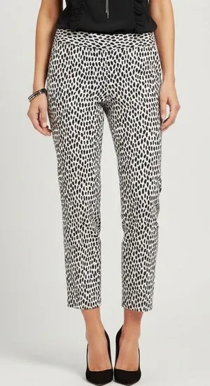 Talbots 14 Dalmatian Print Slim Crop Pants Black‎ White Animal Textured Trouser thumbnail 1