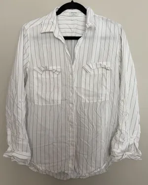 Aritzia Babaton Utility Button Up Relaxed Drapey Twill Shirt Striped Women's Sm thumbnail 1